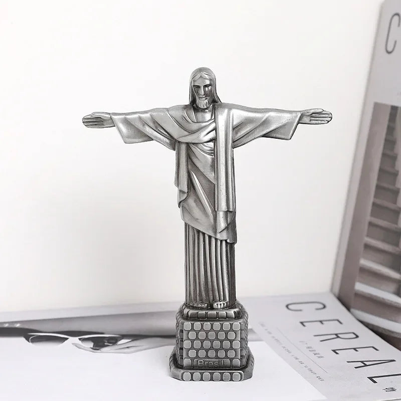 Christ the Redeemer Metal Statue | Iconic Brazil Jesus Figurine Tabletop Sculpture