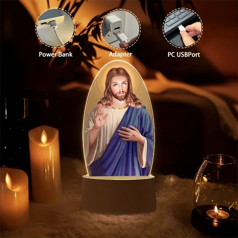 Illuminated Jesus Christ Acrylic Night Light | Peaceful Ambient Bedside Lamp