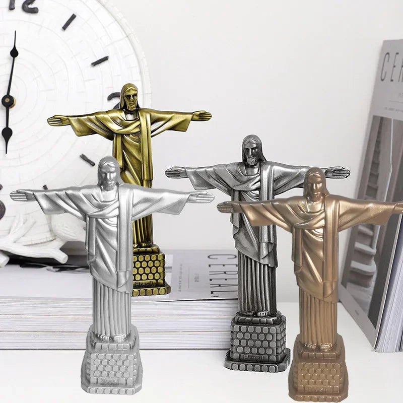 Christ the Redeemer Metal Statue | Iconic Brazil Jesus Figurine Tabletop Sculpture