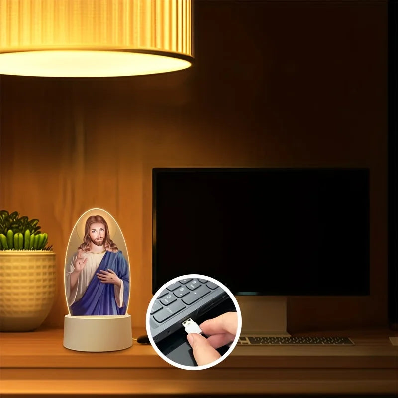 Illuminated Jesus Christ Acrylic Night Light | Peaceful Ambient Bedside Lamp