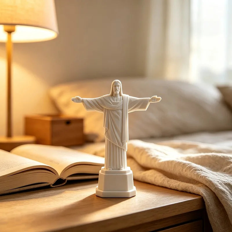 Christ The Redeemer 3D Printed Statue | Geometric White Jesus Tabletop Figurine Decor