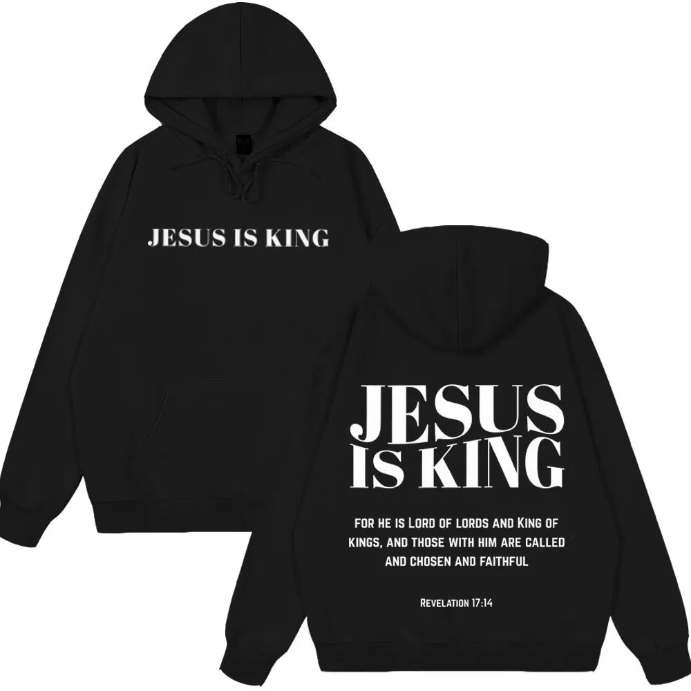 Jesus Is King Christian Fashion Graphic Hoodie Men Women Oversized Loose Pullover Long Sleeves Loose Casual Vintage Sweatshirts