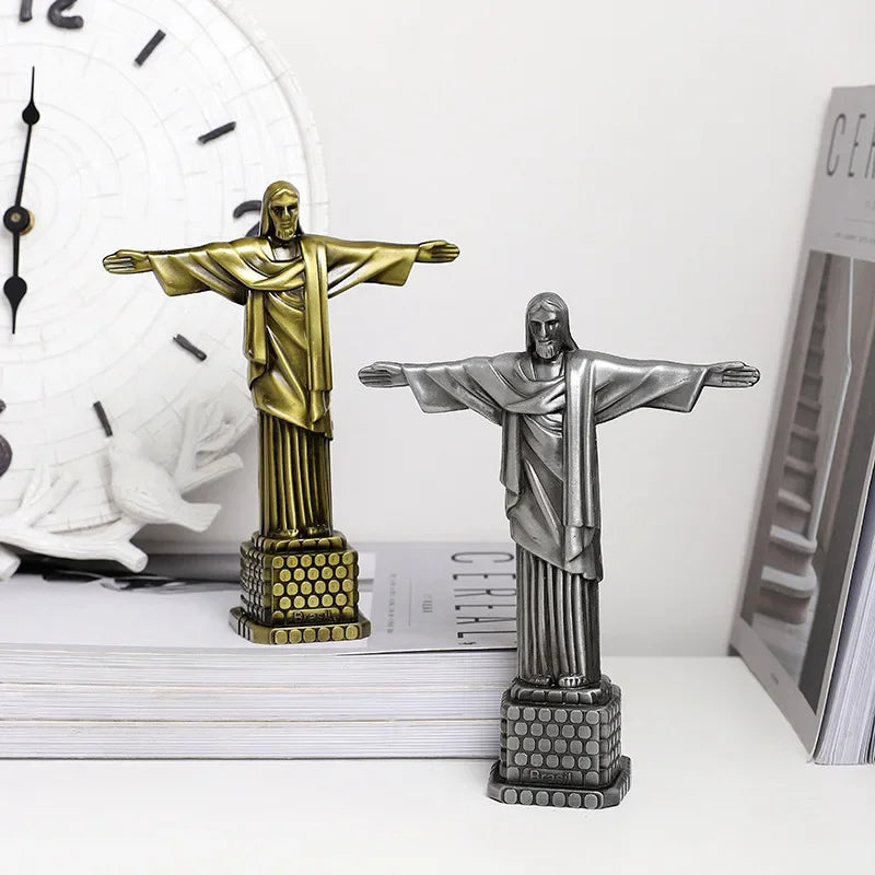 Christ the Redeemer Metal Statue | Iconic Brazil Jesus Figurine Tabletop Sculpture