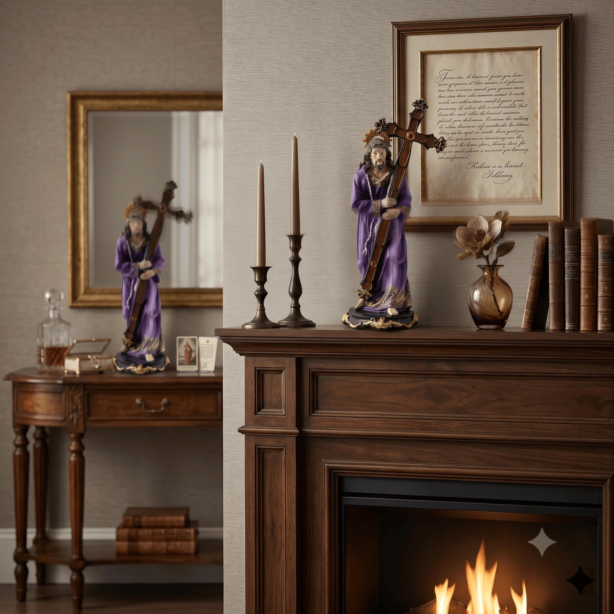 Jesus Carrying Cross Statue | Purple Robe Christ Bearing the Cross Figurine & Home Decor