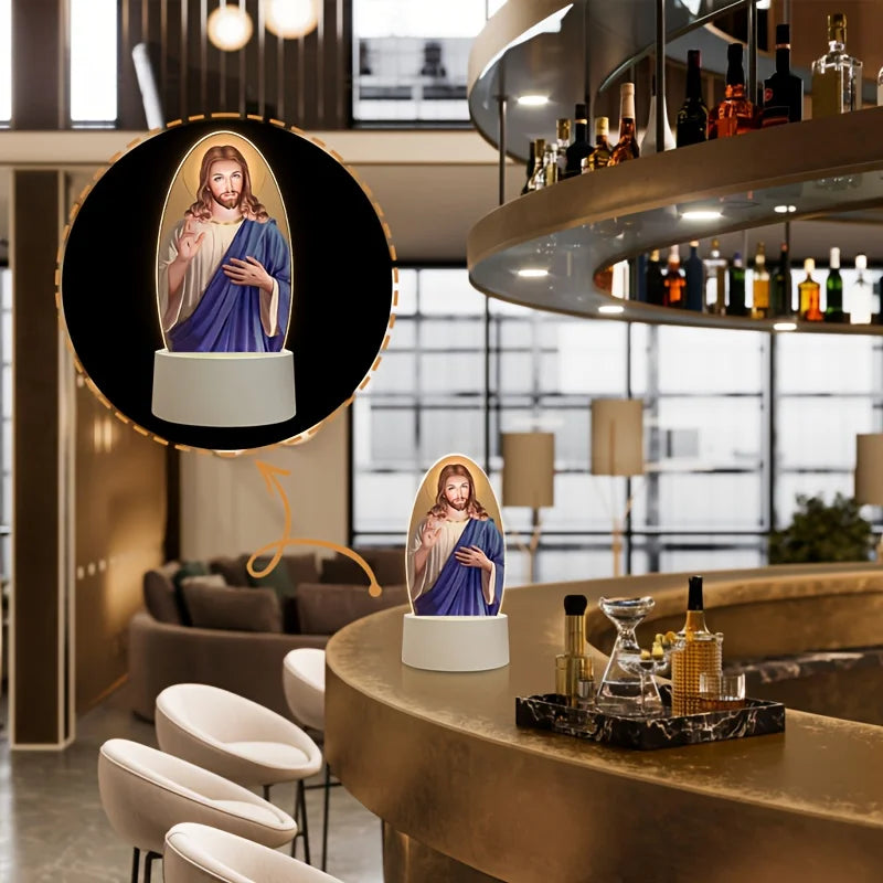 Illuminated Jesus Christ Acrylic Night Light | Peaceful Ambient Bedside Lamp