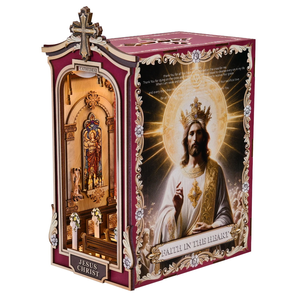 Book Nook Kit Christian DIY Wooden Puzzle Church of Jesus Bookshelf Dollhouse Model Bookend Building Easter Home Decoration