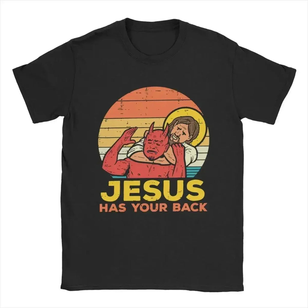 Jesus Has Your Back Jiu Jitsu Retro Christian T-Shirt Vintage Short Sleeve Tee for Men and Women