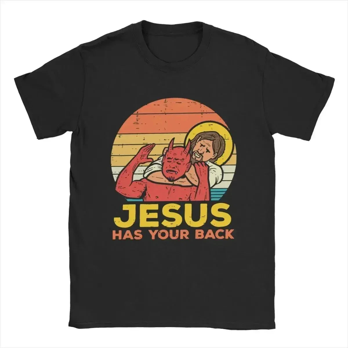 Jesus Has Your Back Jiu Jitsu Retro Christian T-Shirt Vintage Short Sleeve Tee for Men and Women