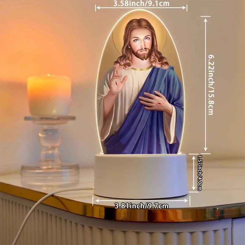 Illuminated Jesus Christ Acrylic Night Light | Peaceful Ambient Bedside Lamp
