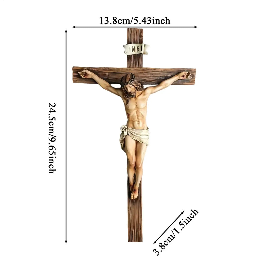9.6" Christian Gift Religious Jesus Cross Crucifix Statue | Resin Wall Hanging Decor