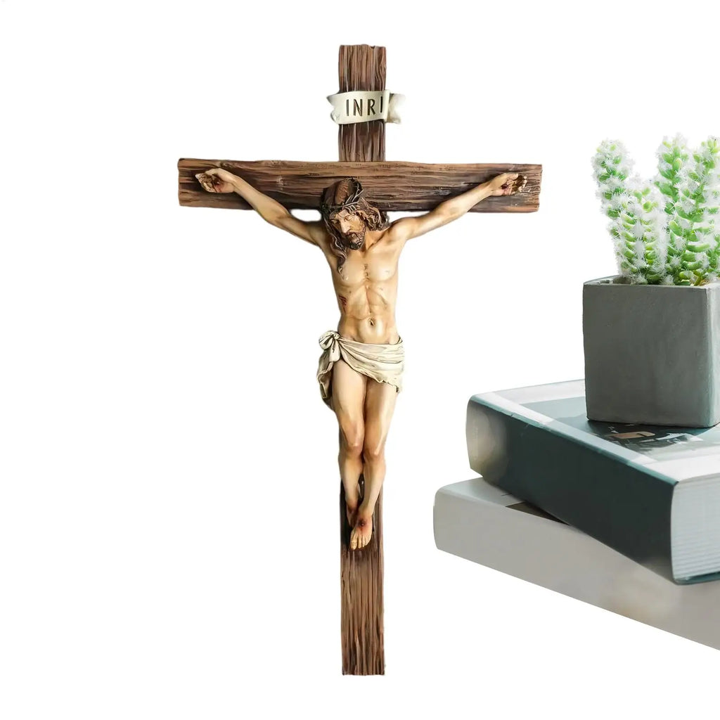 9.6" Christian Gift Religious Jesus Cross Crucifix Statue | Resin Wall Hanging Decor