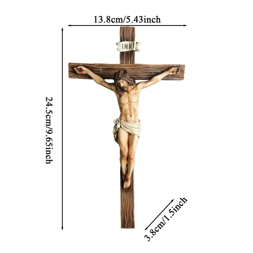 9.6" Christian Gift Religious Jesus Cross Crucifix Statue | Resin Wall Hanging Decor