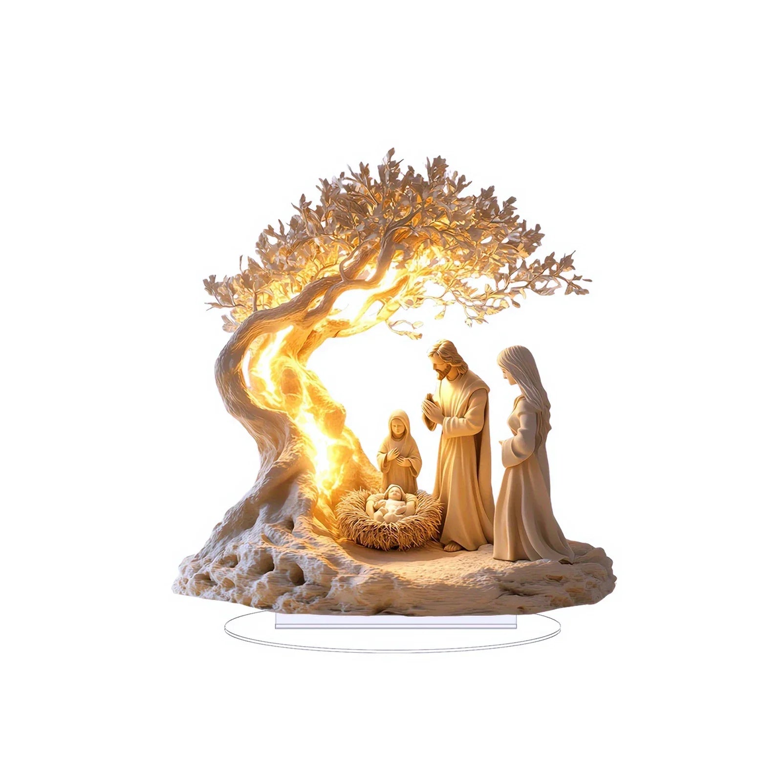 Jesus Life Tree Acrylic Statue Desktop Ornament Christian Religious Family Gift Baptism Newborn Welcome Church Decoration