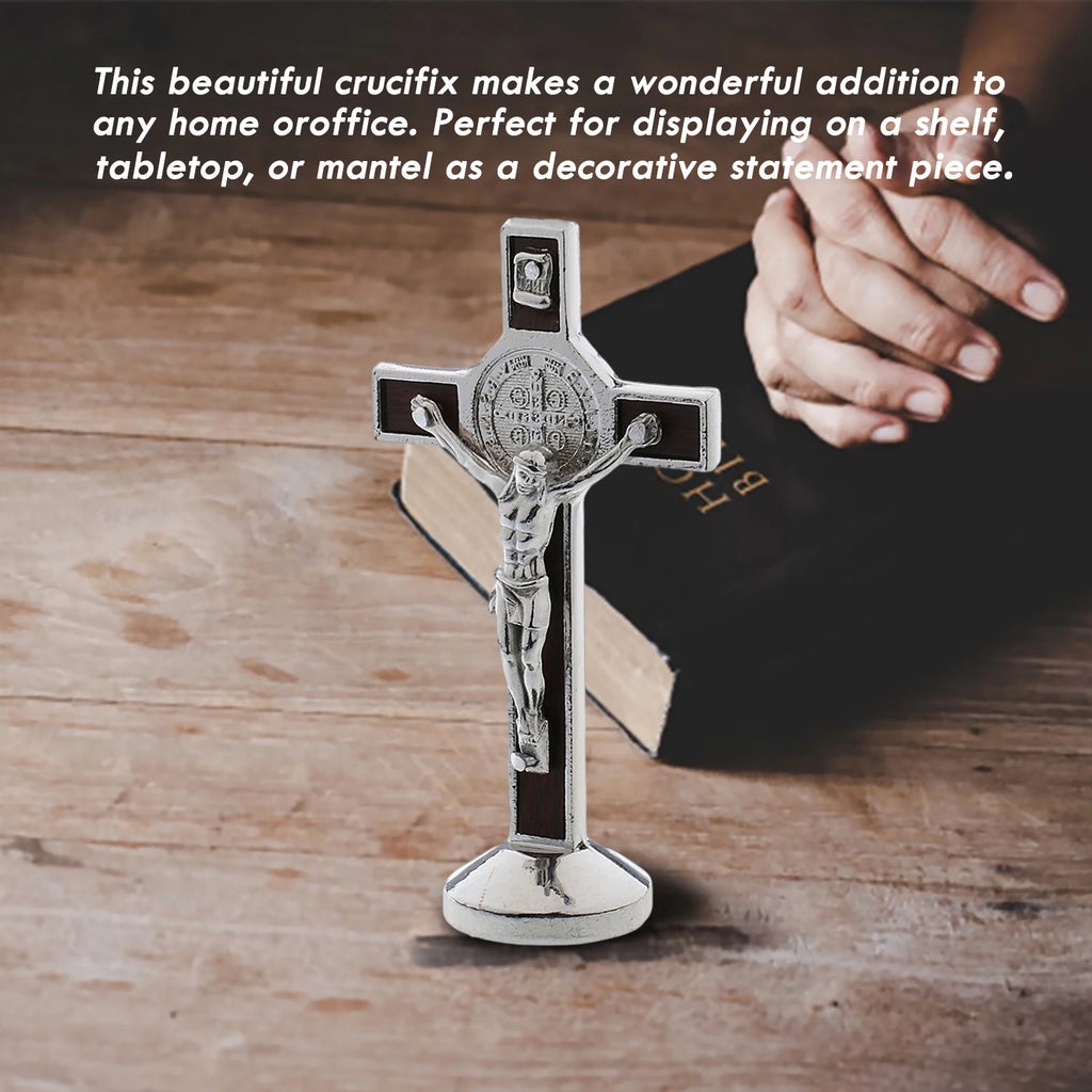 9cm Metal Crucifix Cross Statue Jesus Christ Model with Sticky Base Christian Crucifix Catholic Home Desktop Decoration