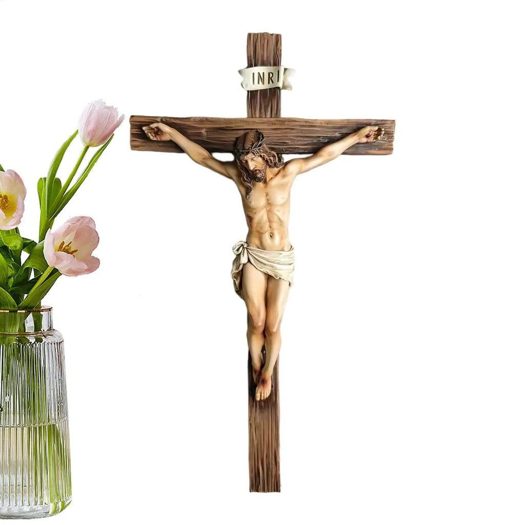 9.6" Christian Gift Religious Jesus Cross Crucifix Statue | Resin Wall Hanging Decor