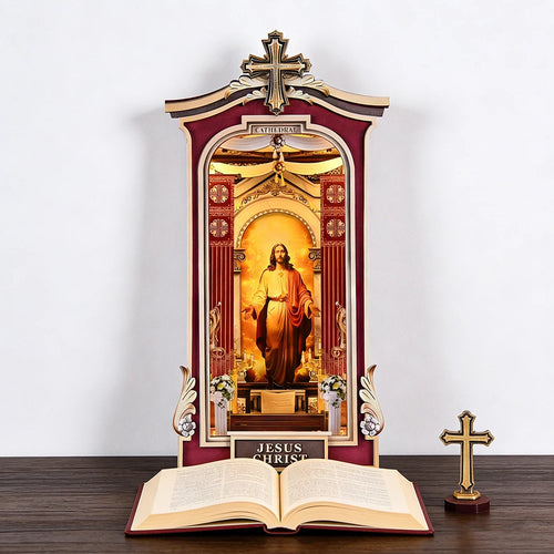 Book Nook Kit Christian DIY Wooden Puzzle Church of Jesus Bookshelf Dollhouse Model Bookend Building Easter Home Decoration