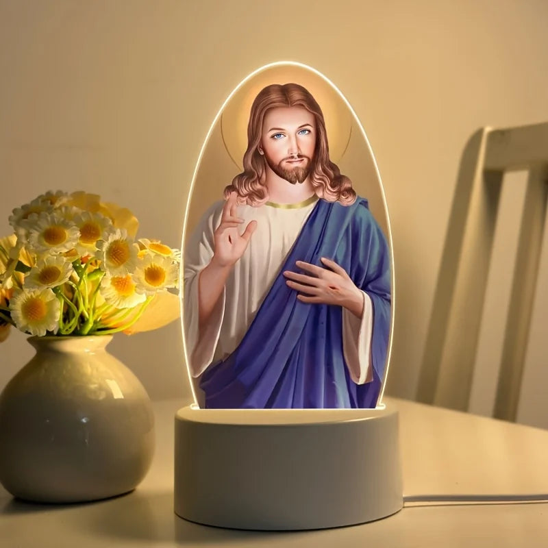 Illuminated Jesus Christ Acrylic Night Light | Peaceful Ambient Bedside Lamp