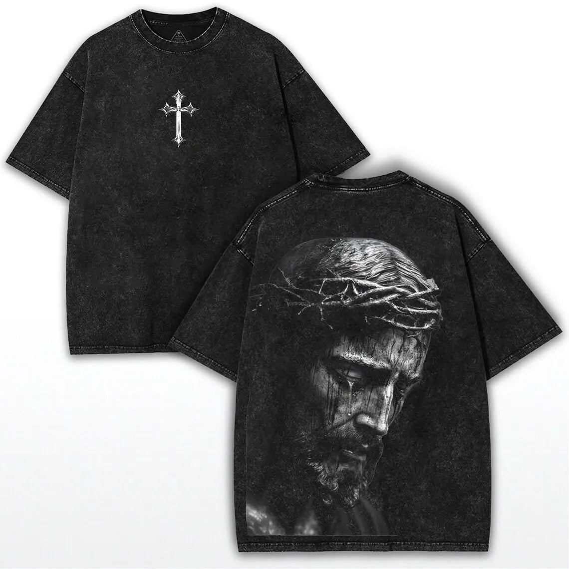 Jesus Is King T-Shirt Christian Cross Print Vintage Washed Cotton Retro Religious Graphic Tee Streetwear Unisex Top