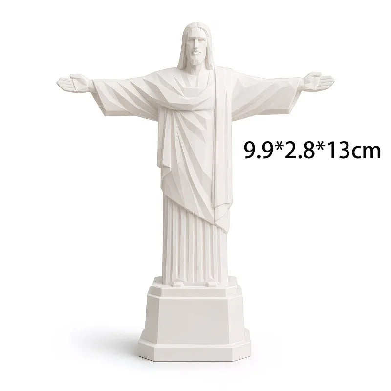Christ The Redeemer 3D Printed Statue | Geometric White Jesus Tabletop Figurine Decor