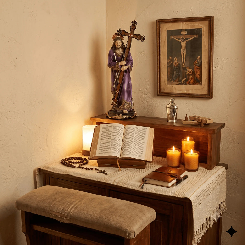 Jesus Carrying Cross Statue | Purple Robe Christ Bearing the Cross Figurine & Home Decor