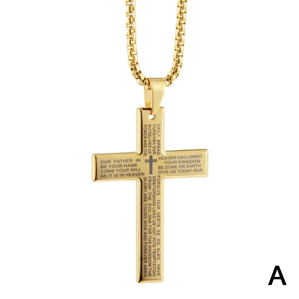 Christian Bible Cross Chain Necklace Steel Big Pendant Necklace Men's Religious Prayer Jewelry Corrente Masculina