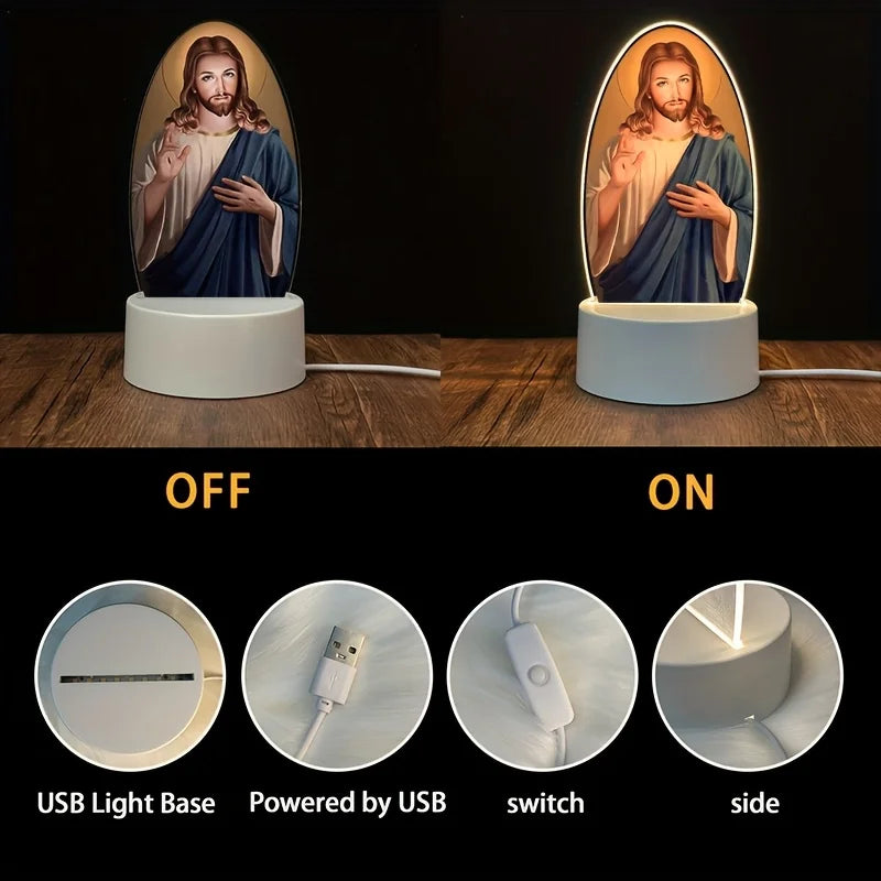 Illuminated Jesus Christ Acrylic Night Light | Peaceful Ambient Bedside Lamp