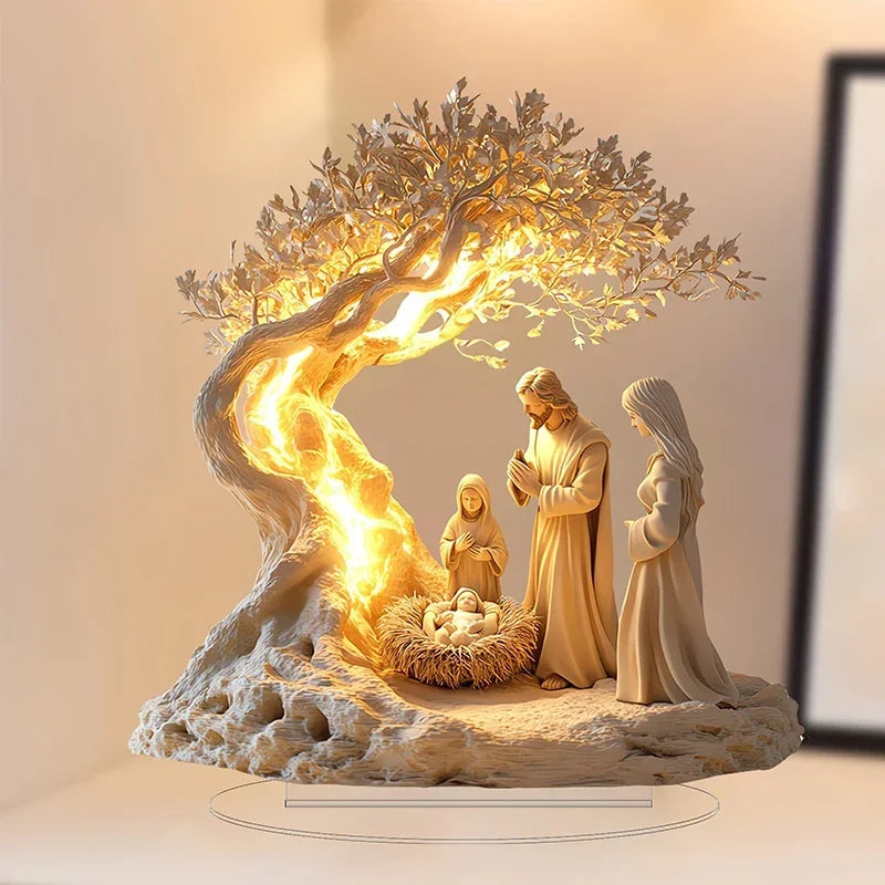 Jesus Life Tree Acrylic Statue Desktop Ornament Christian Religious Family Gift Baptism Newborn Welcome Church Decoration