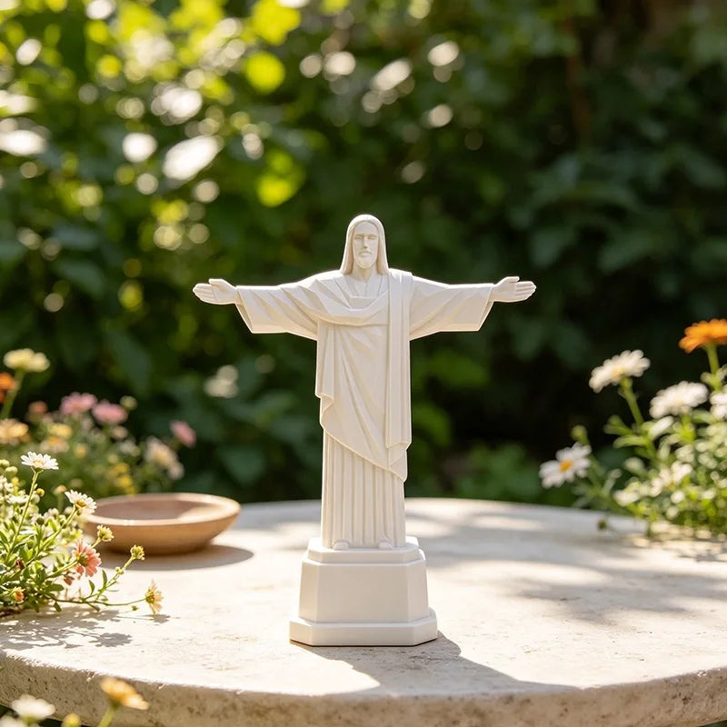 Christ The Redeemer 3D Printed Statue | Geometric White Jesus Tabletop Figurine Decor